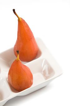 Close-up Of Two Pears Poached In Red Wine Royalty Free Stock Image Close-up Of Two Pears Poached In Red Wine Royalty Free Stock Image