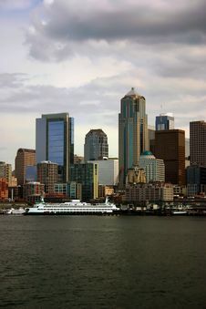 Seattle Skyline With Docked Ferry Stock Image Seattle Skyline With Docked Ferry Stock Image
