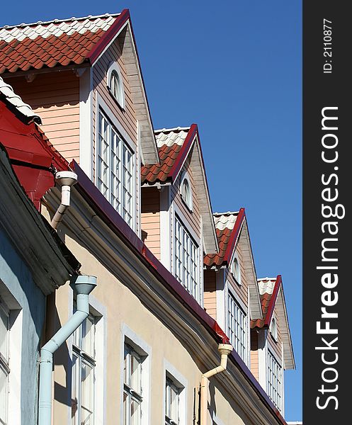 Old beautifully restored roof windows in Old Tallinn, Estonia