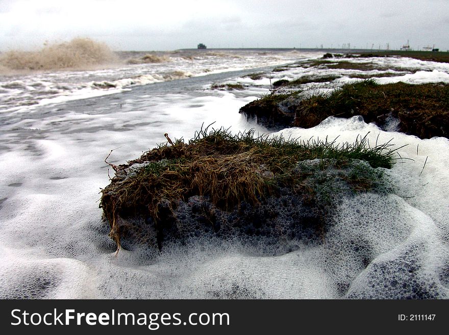 Stormy high tide  at  the north sea cost. Stormy high tide  at  the north sea cost