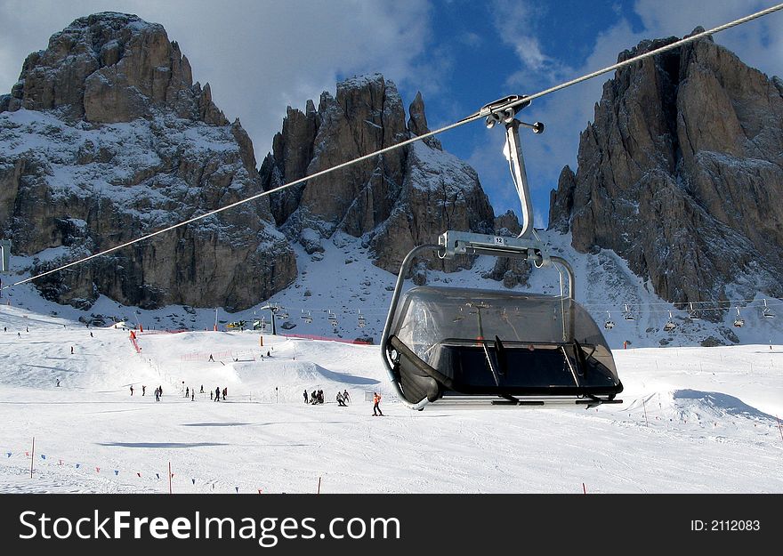 Bubble Chairlift on Sellaronda, Dolomites. Bubble Chairlift on Sellaronda, Dolomites