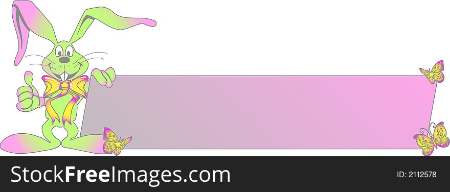 Bunny with a pink text board on white background. Bunny with a pink text board on white background