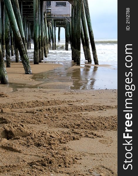 Wooden pier on the beach in Old Orchard Beach