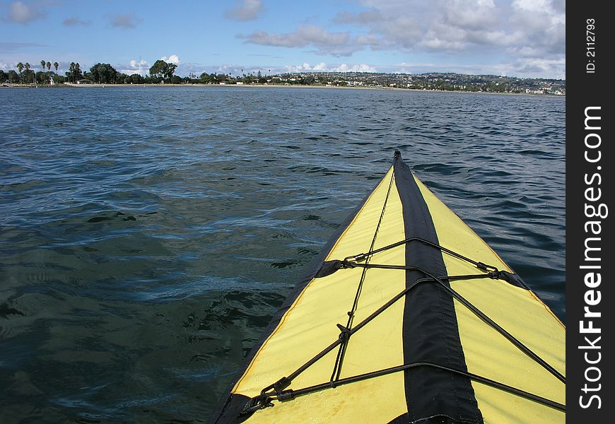 Folding sea kayak on mission bay, san diego, california. Folding sea kayak on mission bay, san diego, california