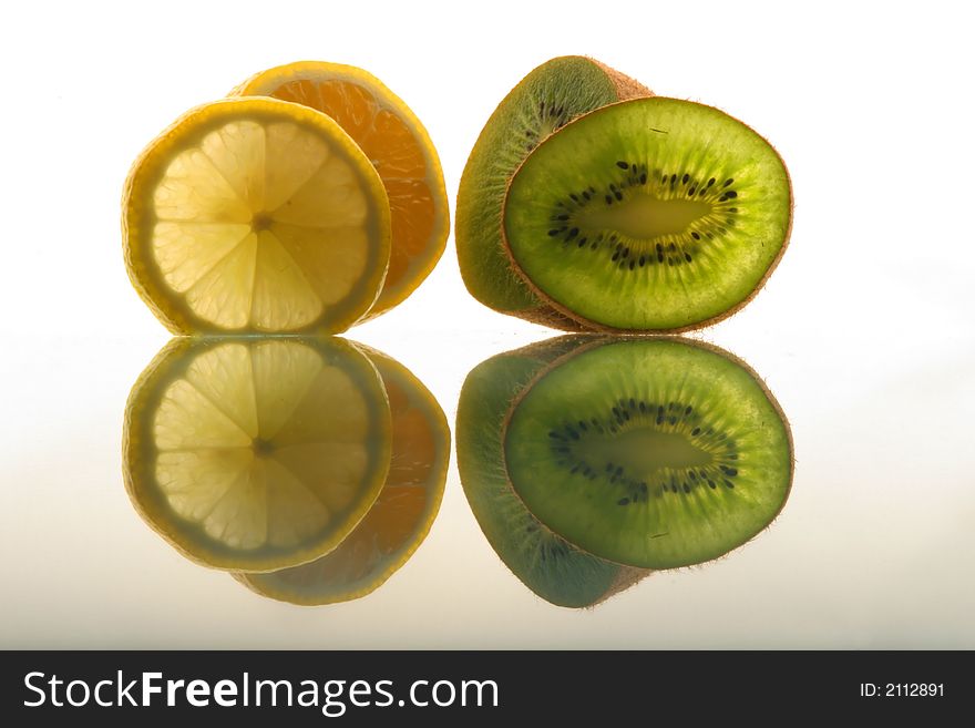 Slices of fresh fruit kiwi and lemon