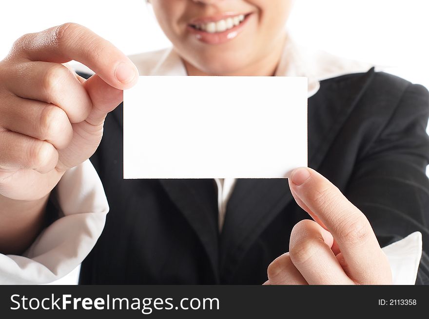 Attractive Businesswoman Closeup - presenting her business card