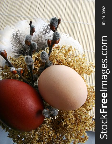 Still life. Decorated traditional easter eggs.