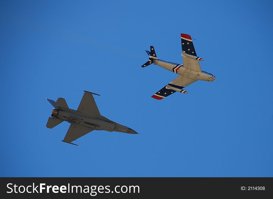 Two jetfighters performing at airshow. Two jetfighters performing at airshow