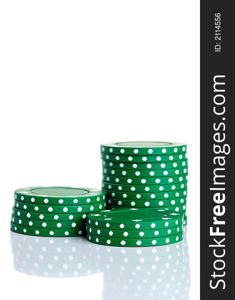 Green Gambling Chips Isolated on White