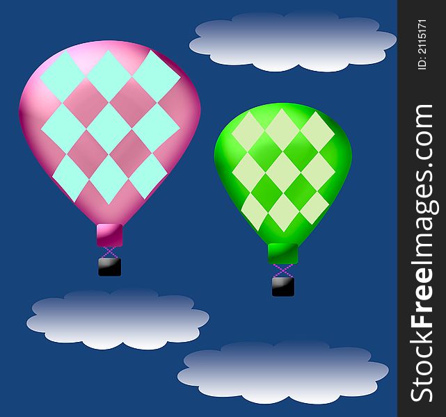 Colorful hot air balloons in blue sky  illustration