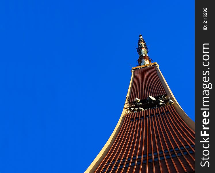 Radio and TV Tower in Riga on blue sky. Place for copy. Radio and TV Tower in Riga on blue sky. Place for copy.