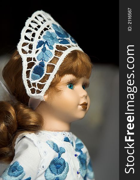 Doll In Folk Costume With Blue