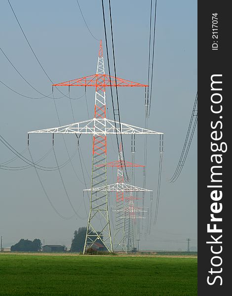 White and red electric pylons