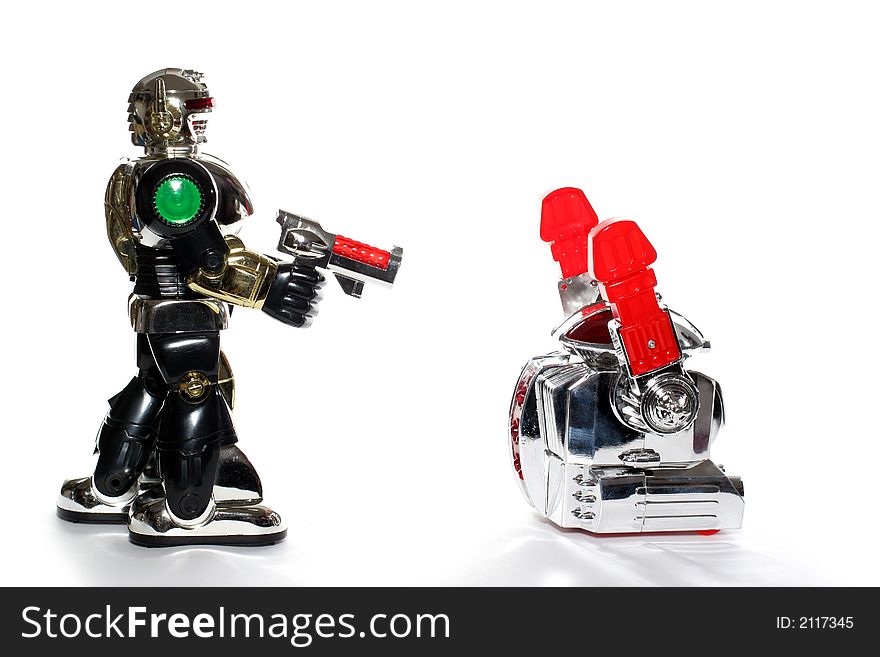 2 toy robots: Hands up!!