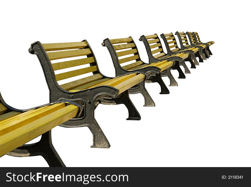 Yellow benches line isolated on white background