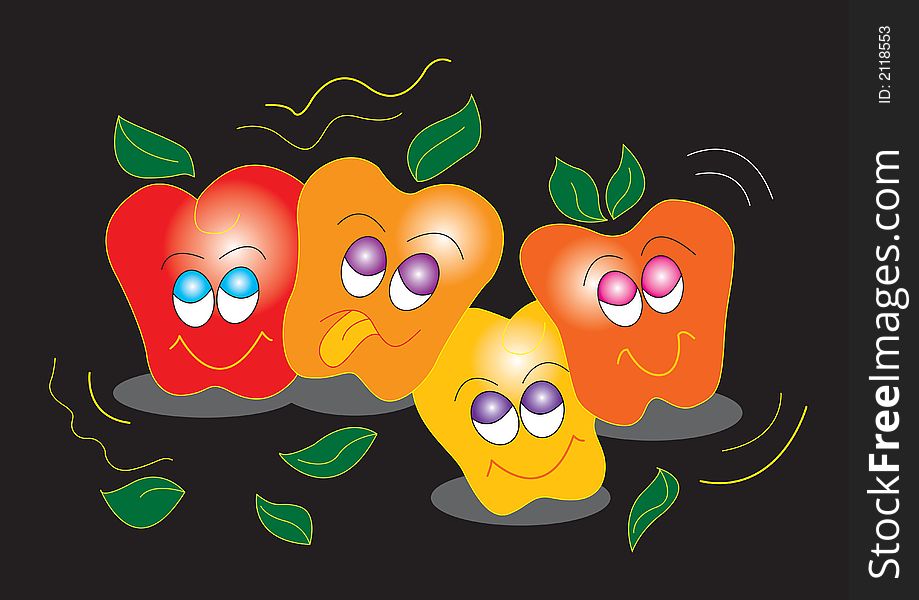 Illustration of happy apples with smiling faces