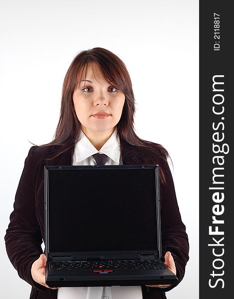 Business Woman Holding Laptop