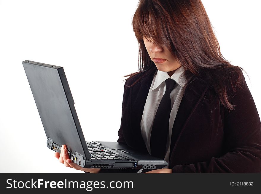 Business Woman Holding Laptop