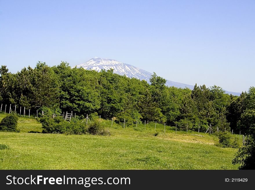 The Etna landscape, is a suggestive landscape with Etna volcano in background