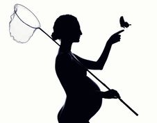 Pregnant Woman With A Butterfly Net Stock Image