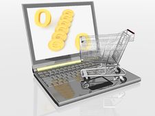 Shopping-cart And Laptop Royalty Free Stock Photos Shopping-cart And Laptop Royalty Free Stock Photos
