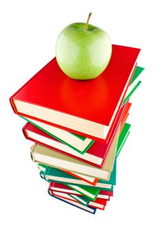 Stack Of Books With Green Apple On Top Stock Photos Stack Of Books With Green Apple On Top Stock Photos