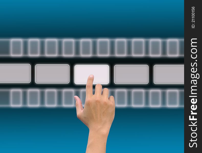 Hand pushing a button on a touch screen interface