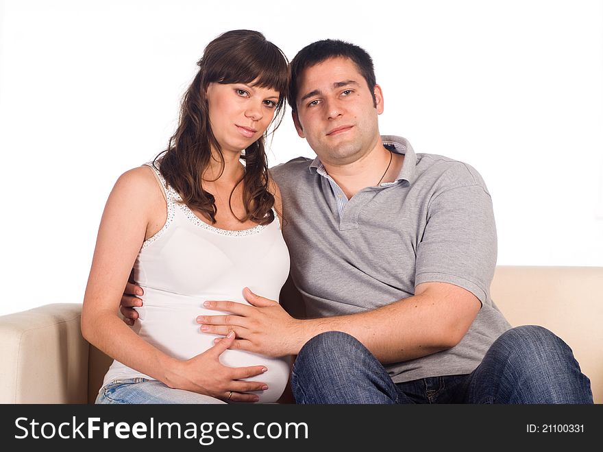 Portrait of a nice couple on a white. Portrait of a nice couple on a white