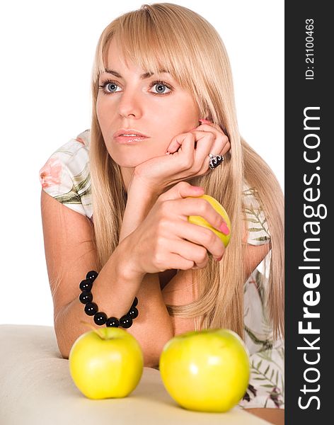 Portrait of a cute girl with apples. Portrait of a cute girl with apples