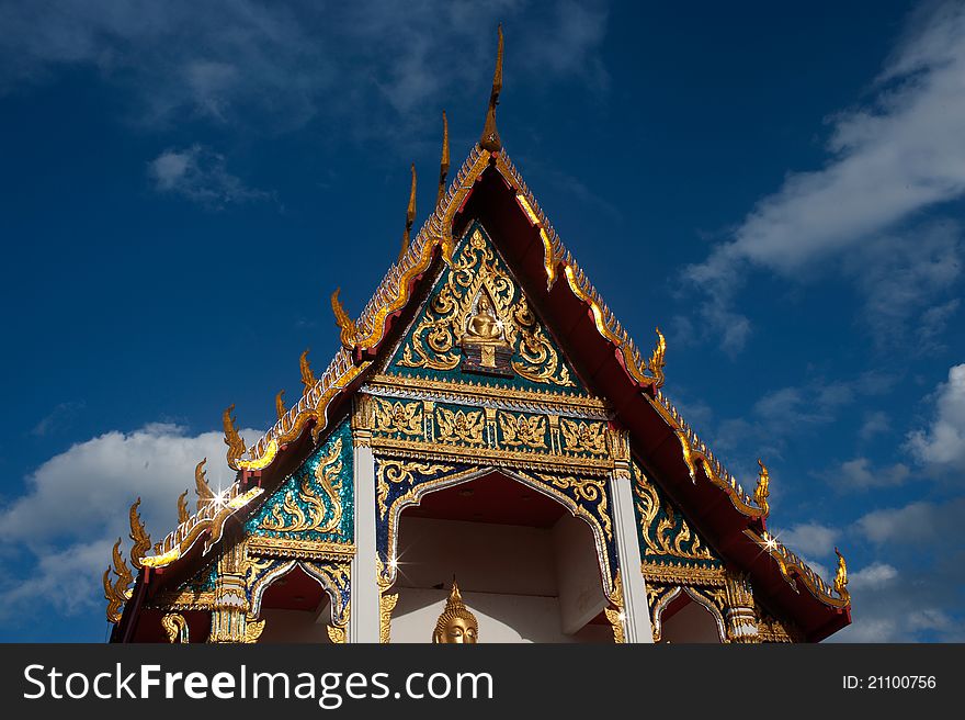 Thai art at roof church in temple, Middle of Thailand. Thai art at roof church in temple, Middle of Thailand.