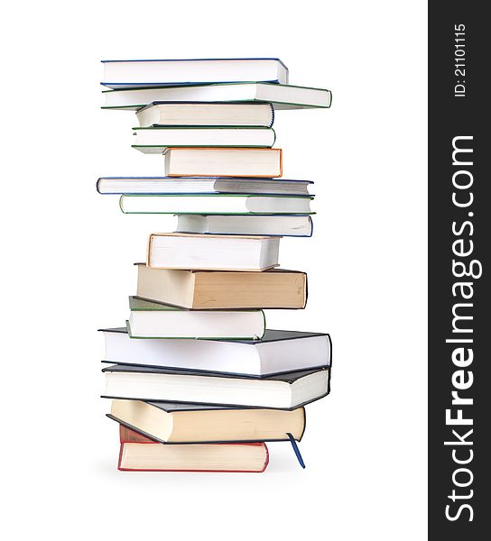 Stack of books on white background