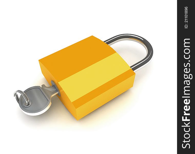 The lock with key on a white background