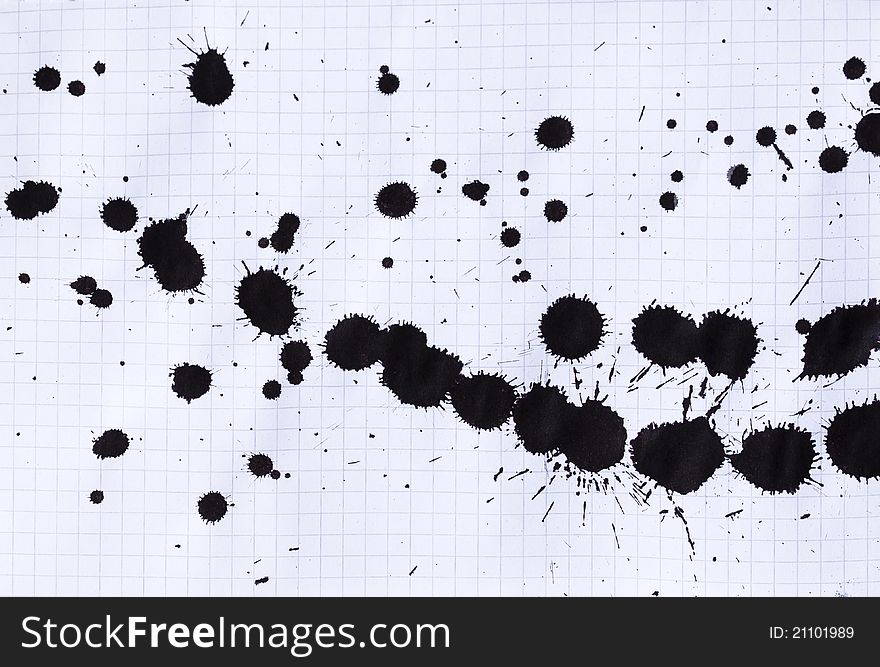 Black ink splashes on math paper. Black ink splashes on math paper