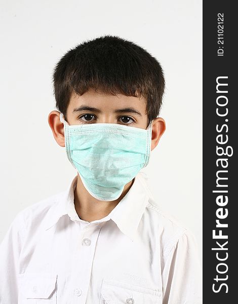 Flu illness child boy in medicine healthcare mask. Flu illness child boy in medicine healthcare mask