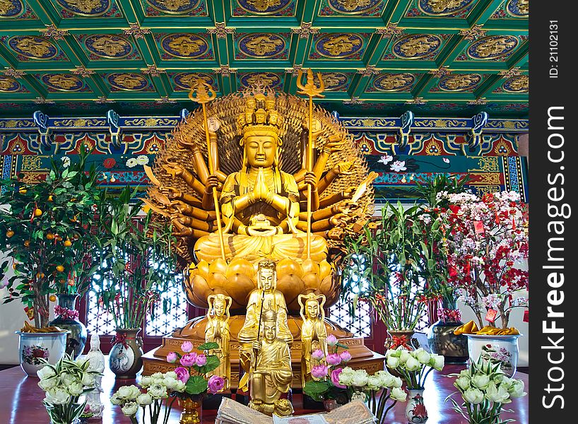Guan Yin statue in temple , Thailand