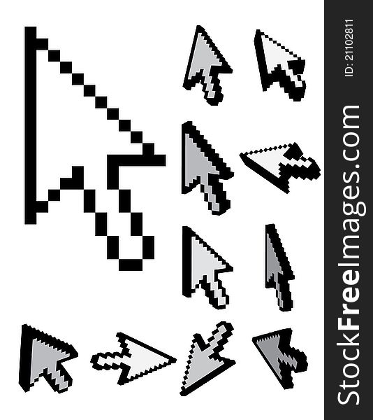 Set of 3d pixel cursors