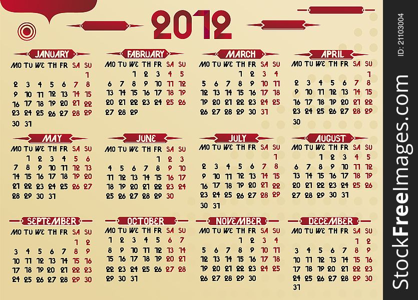 2012 Retro Calendar In Vector