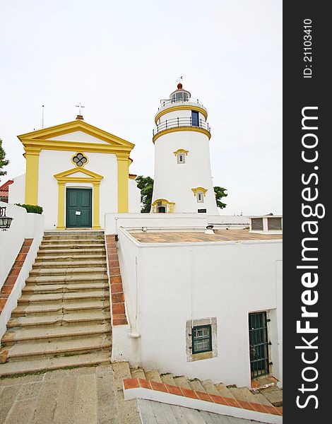 Guia Fortress in Macau at day, it is a historical military fort, chapel, and lighthouse complex in the St. Lazarus Parish.