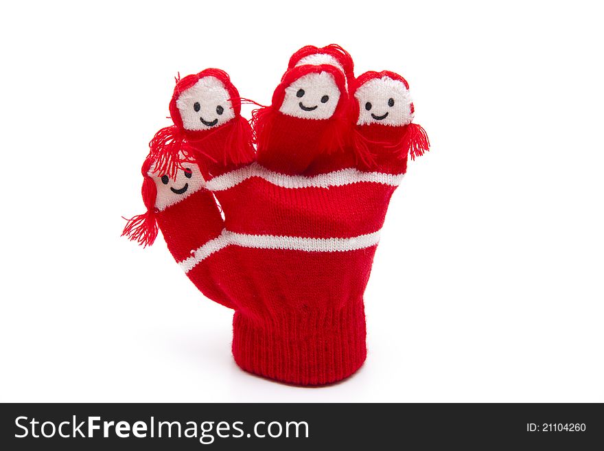 Children gloves with face in Red