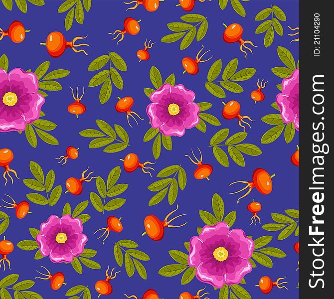 Dogrose seamless pattern. Vector background.