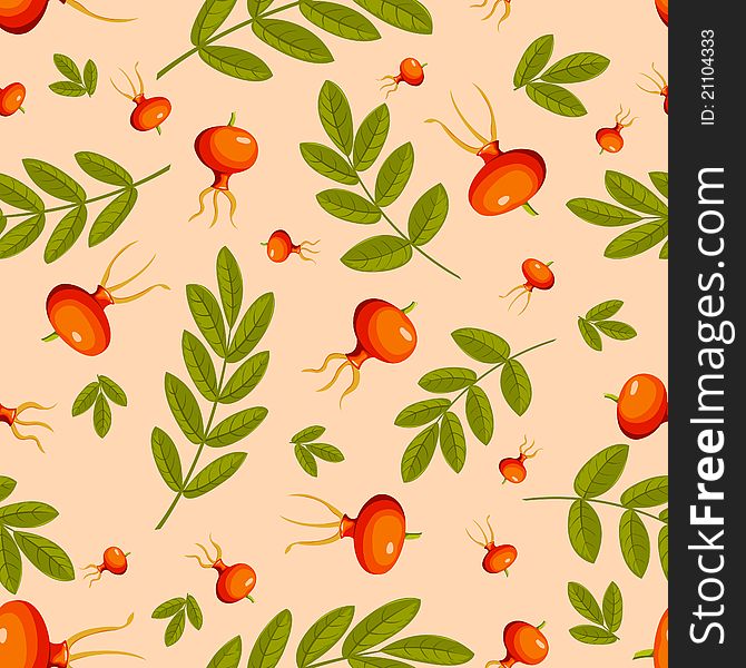 Rose hip seamless beige pattern. Vector background.