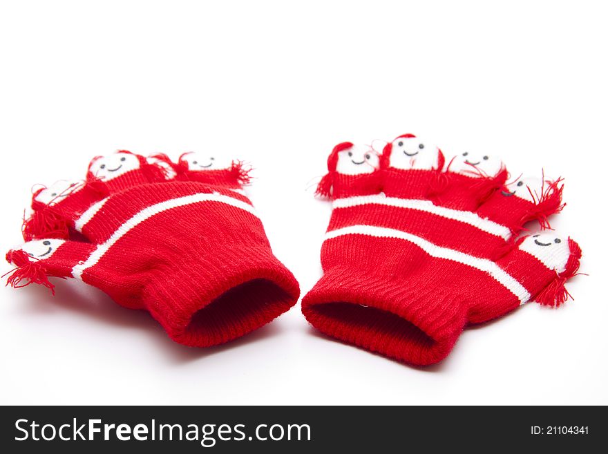 Children gloves with face in Red