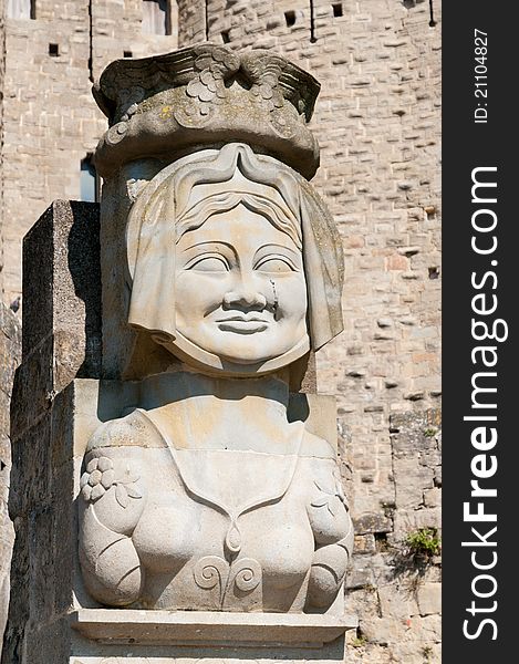Statue of Madame Carcas, La CitÃ©, Carcassonne, France