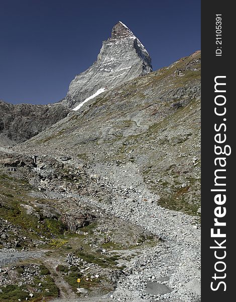 The Matterhorn rising over the valley. It is situated in the canton Valais, Switzerland.