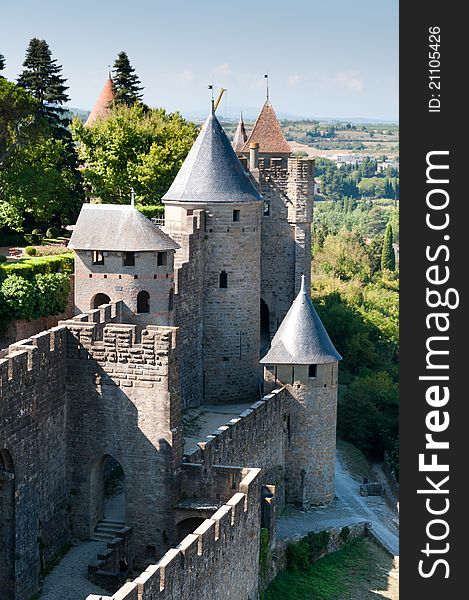 Medieval Wall with Towers, La Cité, Carcassonne, France. Medieval Wall with Towers, La Cité, Carcassonne, France