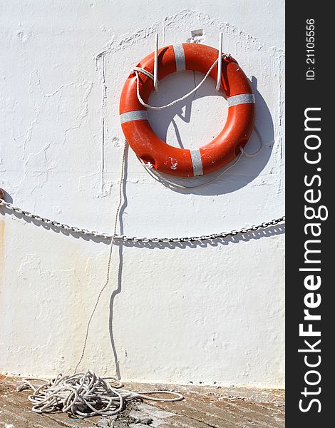 Lifebuoy on lighthouse, Burghead pier, Moray, Scotland