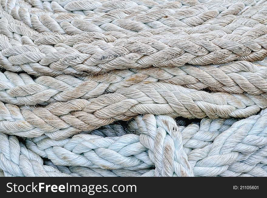 Twisted rope. Equipment on board sailing ship. Twisted rope. Equipment on board sailing ship