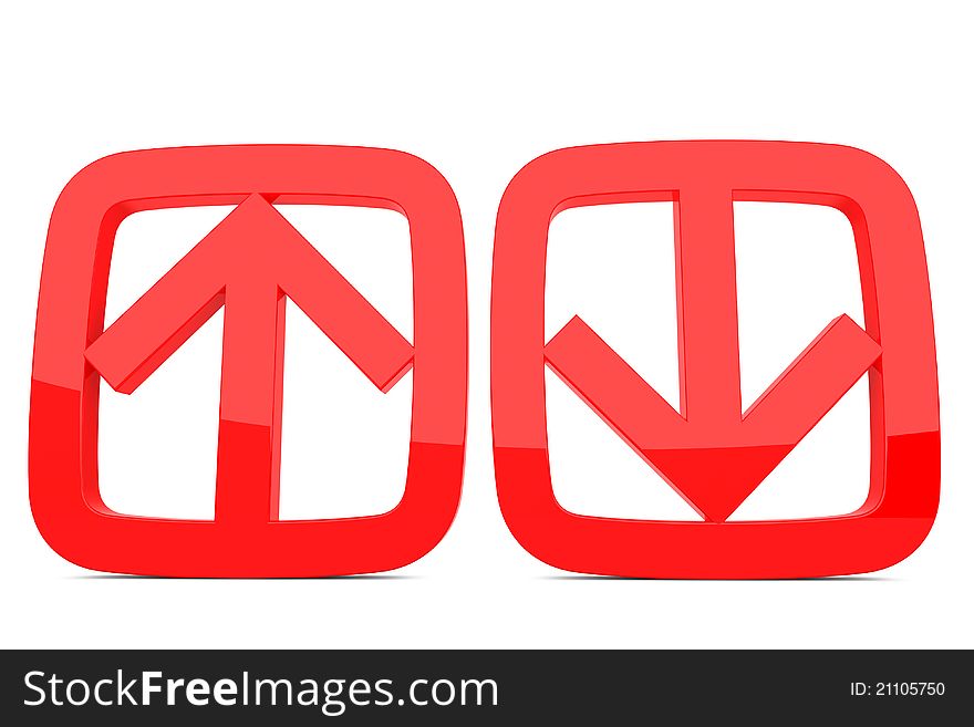 Red 3d download and upload arrow sign
