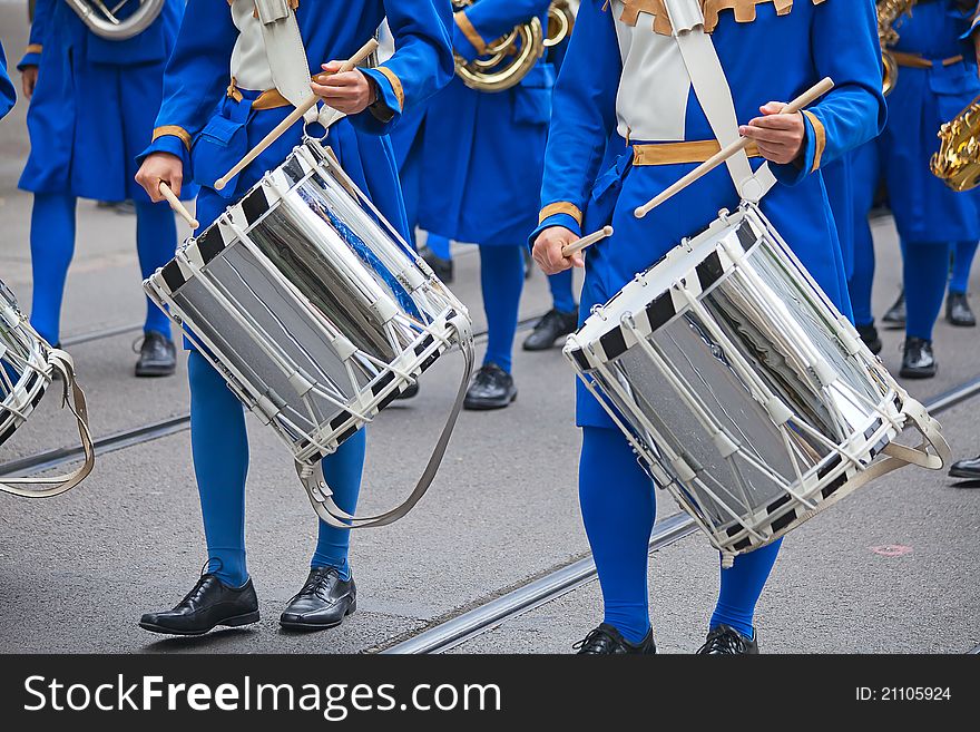 Musician with a drum on the parade