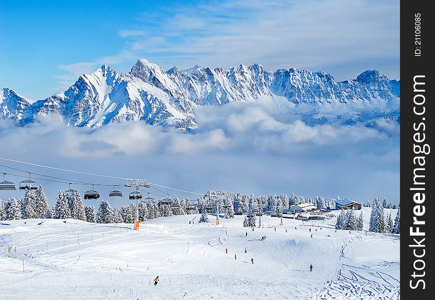 Slope on the skiing resort Flumserberg. Switzerland. Slope on the skiing resort Flumserberg. Switzerland